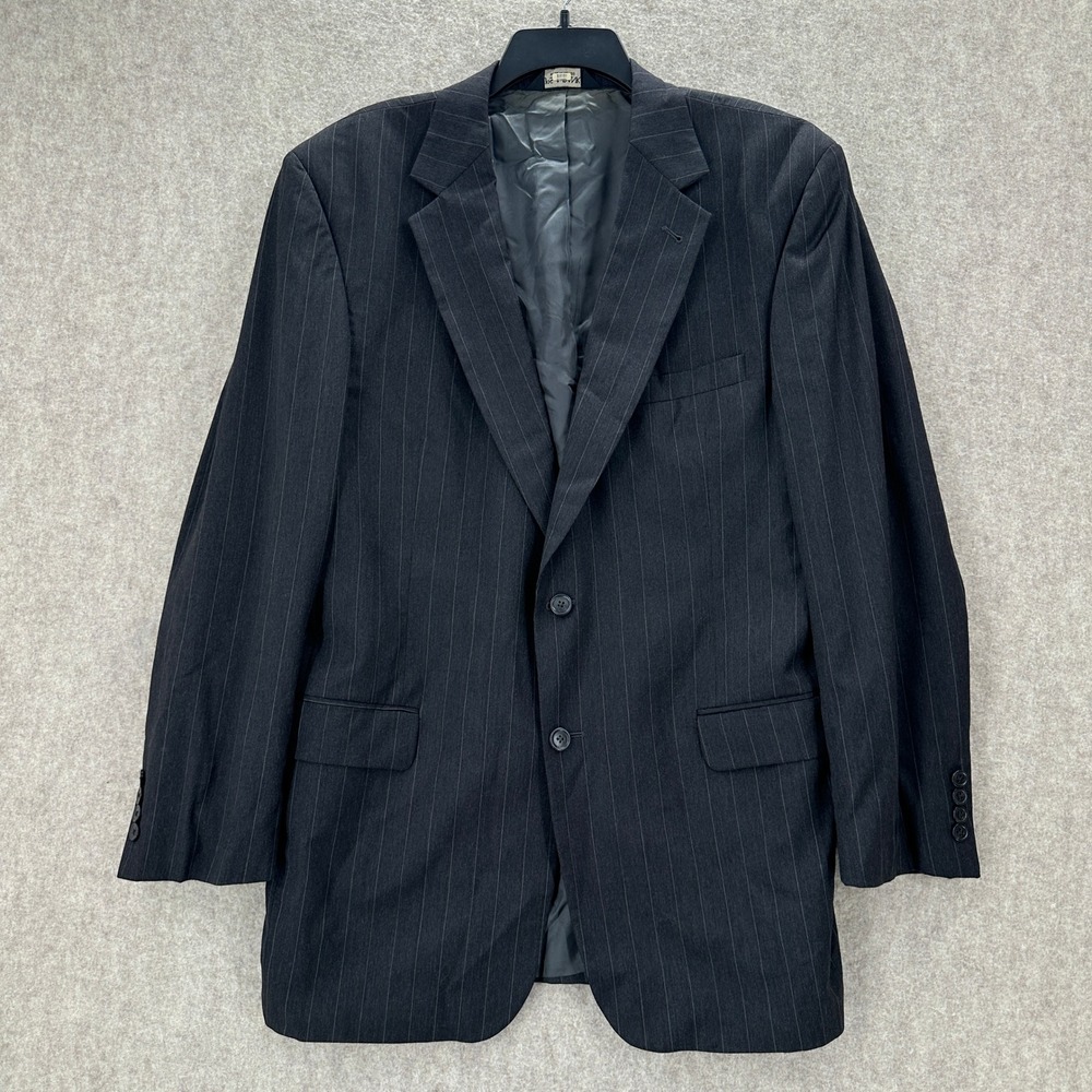 Jos A Bank Signature Collection Mens 43L Wool Pinstripe Blazer Jacket Charcoal